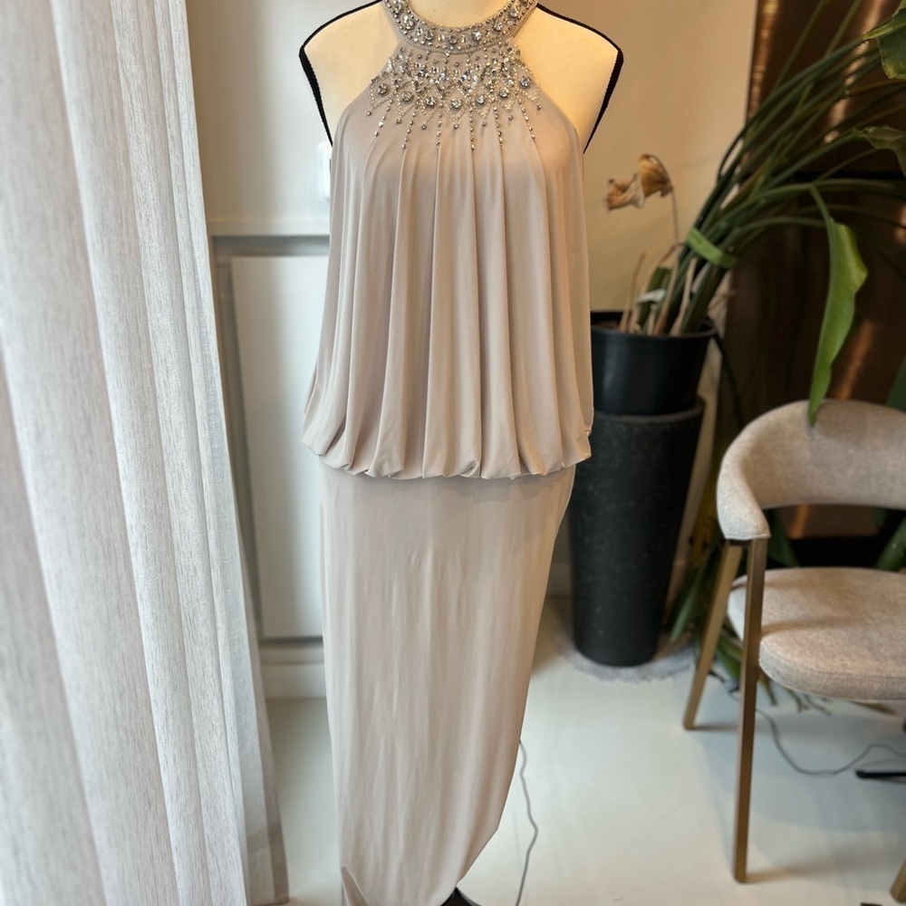 Mignon Light Grey Evening/Party Gown with Rhinestones